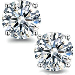 Moissanite Stud Earrings for Women,0.6-4ct 18K White Gold Plated Silver
